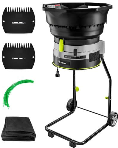 Electric Leaf Mulcher/Shredder: DEKOPRO 13-Amp 8200RPM Motor for 17:1 Reduction Ratio, Adjustable Control Dia with Leaf Scoops Spade, Collection Bag & 20 Cutting Lines