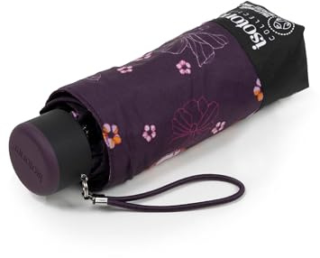 Isotoner Parapluie compact, solide, ultra déperlant, à ouverture manuelle, fleurs aubergine