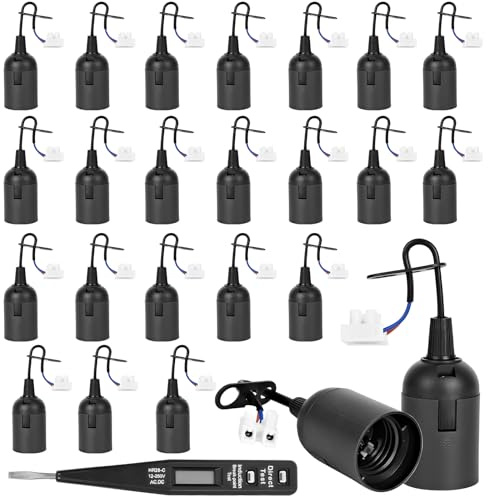 24 Pezzi Portalampada E27 Porta Lampadina Base della Lampadina con Tester di Tensione Supporto della Lampada per Cantiere Lavori Ristrutturazione Adatto per Lampade a Sospensione in Soggiorno Cucina