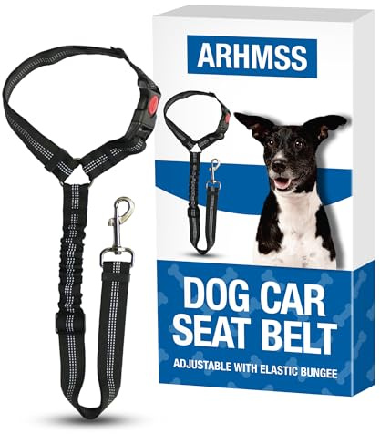 Dog Car Seat Belt for Cars with Elastic Bungee Shock Absorbing Safety Strap Adjustable Durable, and Easy Clip Travel Harness Universal Dog Car Seat Belt Fits All Vehicles Keeps Pets Safe