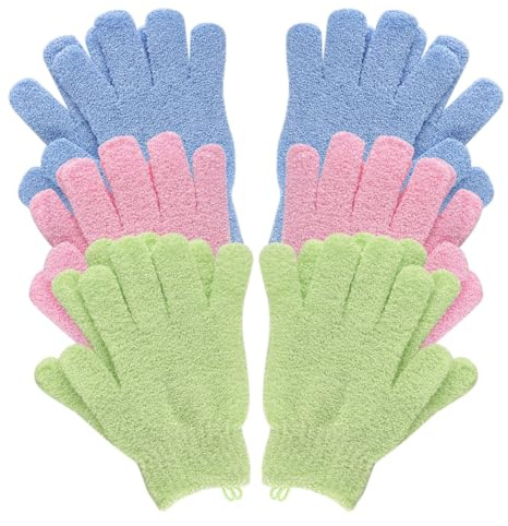 Lafefe Exfoliating Gloves, 12pcs Bath and Body Exfoliator Mitts, Bamboo Shower Gloves, Scrubs Away Ingrown Hair and Dead Skin, for Shower, Spa, Massage and Dead （Blue+Green+Pink）
