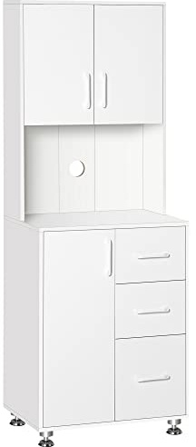HOMCOM Buffet Haut Cuisine, Armoire de Cuisine, vaisselier avec 3 Portes, 3 tiroirs et Plan de Travail, Meuble de Rangement pour Salon, Salle à Manger, Style Moderne, 60 x 40 x 160 cm, Blanc