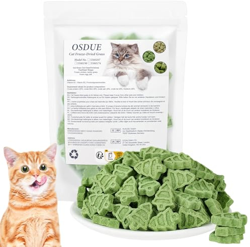 OSDUE Frystorkad kattgodis, 100 g kattgräs julkex ätlig tuggtandning för tandrengöring och borttagning av hårbollar