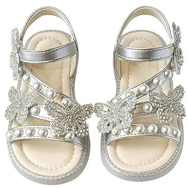 Generisch Sandali da principessa per imparare a camminare, con grande fiocco, eleganti, argento, 34 EU Stretta