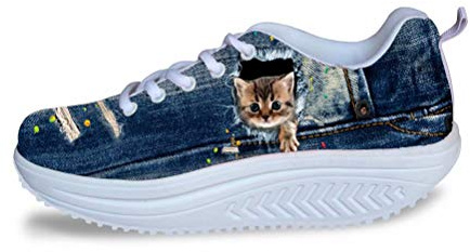 Chaussures de Fitness Chaqlin pour Femmes - Chaussures de Tennis avec Plateforme et Talon Bascule - Chaussures de Marche et de Jogging avec Semelle Épaisse - Chaussures de Mode avec Motif Animal Chat
