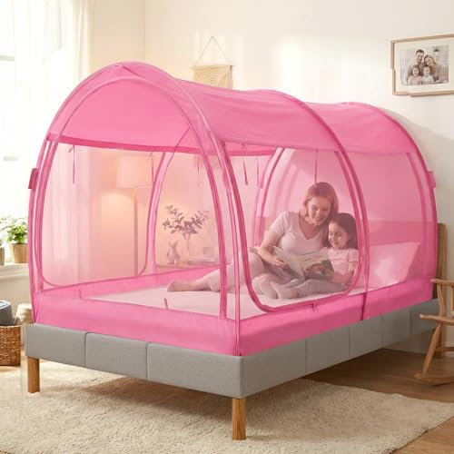 LEEDOR® Mosquito Net Bed Tent Canopy Indoor Tent Privacy Bed Fort Dream Tent for Kids or Adult Pink Twin 75 X 39 X 47H'' (Mattress Not Included)