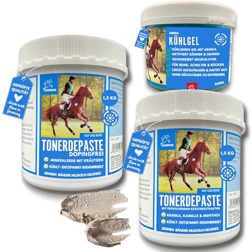 Tonerde Pferd + Pferdesalbe kühlend - essigsaure Tonerde I Pferdebalsam + Tonerdepaste für für Gelenke Bänder Sehnen I kühlende Heilerde + Arnika Salbe Entspannung Muskеln bei Muskelkater 2x1,5+0,5Kg