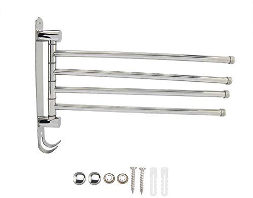 Barre Porte serviettes Pivotante ,Porte Serviettes Pivotant à 180 ° en Acier Inoxydable avec 4 Bras Convient pour Salle de Bain et Cuisine , brancher