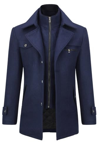 Allthemen Cappotto da Uomo in Lana Trench Slim Fit da Lavoro Corto Business Trench Coat Soft Touch Calda Invernale Coat Blu Scuro M