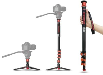 IFOOTAGE Einbeinstativ Kamera mit Füßen,Aluminiumlegierung und Trekkingstöcken, Desktop-Stativ, für DSLR-Kameras und Camcorder, Nutzlast bis zu 17,64lbs/8 kg, 71 /180cm,Cobra 3 Monopod A180F