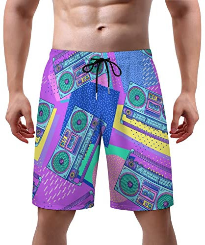 Joyidec Herren Badehose im 80er-/90er-Jahre-Stil, schnelltrocknend, mit Netzfutter, XS-3XL, 80er 90er Jahre Retro Boombox, M