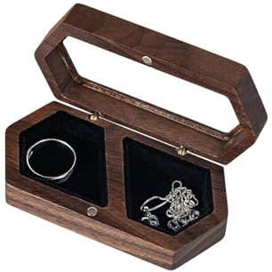 Feyarl Ringbox Holz für Zwei Ringe Ringschatulle aus Walnussholz mit Samtfutter und Magnetverschluss Schmuckkästchen für Verlobung Hochzeit Jahrestag