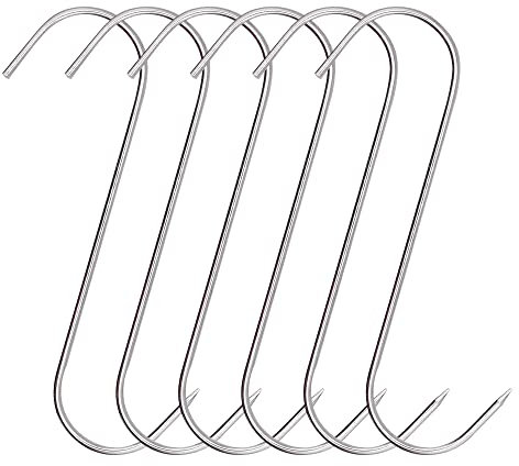 ONEBO 6 Piezas Ganchos para carne,ganchos para carniceros,S Ganchos Acero Inoxidable,para Carne Ahumadora de Cocina para Colgar Carne, Tocino, Jamón, Pato asado