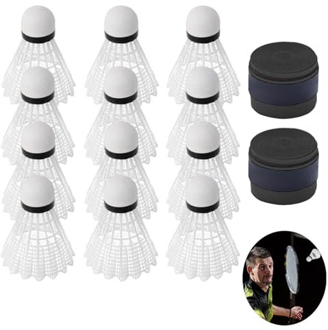 14 Stück Federbälle und Griffband, Nylon Badminton Bälle, Badmintonbälle für Training, Selbstklebendes Anti-Rutsch Overgrip, Griffband für Tennisschläger Badmintonschläger, Outdoor und Indoor
