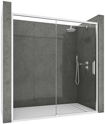 NEBADOON | Mamparas de Ducha - 1 Puerta Corredera + 1 Fijo - Mampara de Ducha Corredera - Perfilería Plata Brillo - 119 a 123 cm (Ancho Adaptable 4 cm) x 195 cm (Alto) - Posición Puerta Derecha
