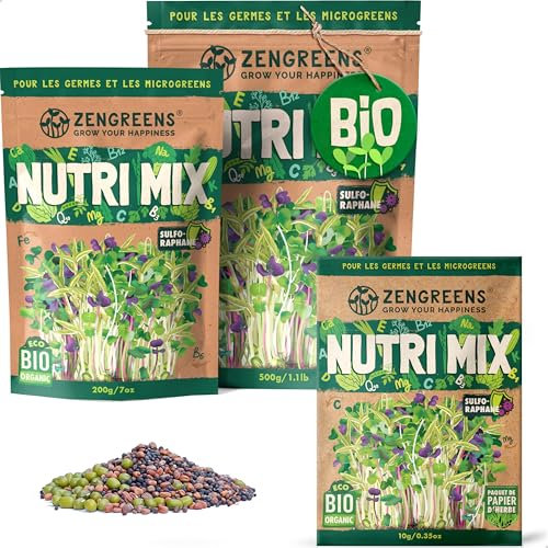 ZenGreens® - Mélange de graines de Nutri bio - Choisissez entre 10, 200g et 500g - Nutri Mix de graines germées - Mélange de germées à haute teneur en sulforaphane - Microgreens