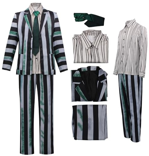 Black and White Striped Suit Men 80s Costume Spooky Halloween Costumes for Men Scary Halloween M