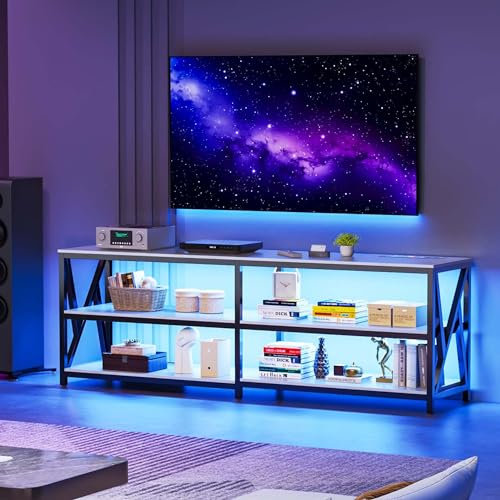 Lvifur TV Schrank mit USB Ladeanschluss und kabellose Ladestation,TV Board mit LED Leuchten,Lowboard für 65 Zoll & kleinere TVs,180 x 40 x 60cm