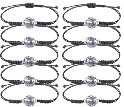 10 Pezzi Calcio Braccialetti, Bracciale da calcio intrecciato, Braccialetto Sportivo da Calcio per Ragazzi per Adolescenti, Amici, Coppie, Regali di Compleanno per Feste di Calcio braccialetti