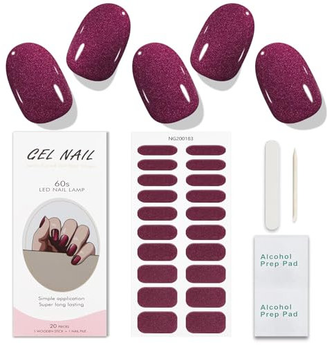 JMEOWIO Unghie Gel Adesive Glitter Rosso Scuro Smalto Adesivo Gel Nail Stickers Adesivi Unghie Gel Uv Decorazioni Unghie Nail Art Disegni