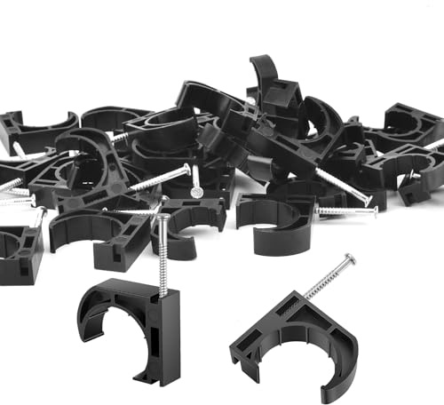 20 PCS 3/4 Half Clamps J-Hook with Nails for PEX, Copper, CPVC Tubing/Pipe Support, Heavy Duty Pipe Support Clamps, Durable Black J-Hooks for Secure Installation by Tavonuxt