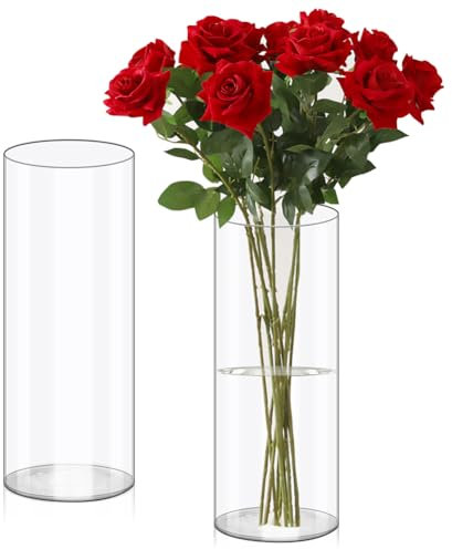 Olrla 2 Piece Tall Transparent Acrylic Flower Vase 30cm, Shatter-Proof Clear Cylinder Vase for Rose and Lily Flowar Arrangement 30 x 10cm and 29.5 x 8.8cm