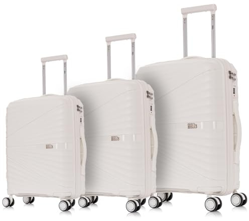 1990s Juego de Maletas expandibles Polipropileno 3 Piezas|Maleta Cabina 55x39x21.5cm|Mediana expandible 65cm|Grande Extensible 75cm (Blanco)