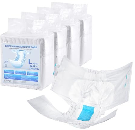VEVOR Inkontinenzslips für Erwachsene mit Laschen, Inkontinenzhosen, Einwegwindeln mit auslaufsicherem 3D-Rundumschutz & Nässeindikator – Größe L, 40 Stück (4 Packungen à 10 Stk.)