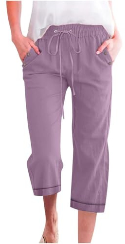 VaiKanhai Mode décontracté pour femme avec cordon de serrage couleur unie grande taille trois quarts pantalon décontracté ventre chemin pantalon femme, argenté, L