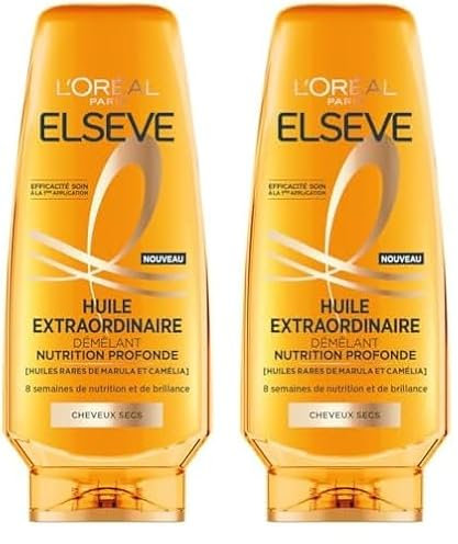 L'Oréal Paris - Après-Shampooing Nutrition Profonde pour Cheveux Secs - Nourrit & Démêle - 8 Semaines de Nutrition & de Brillance - Huiles Rares de Marula & Camélia - Elseve Huile Extraordinaire
