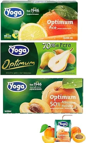 Succo di Frutta Yoga MIX - T3 Ace - T3 Albicocca - T3 Pera, 200ml, Confezione da 3