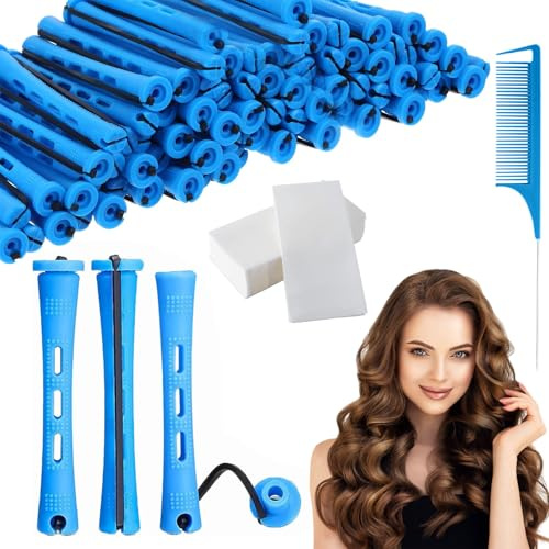 Xolear 40 Piezas Rulos Pelo Pequeños Heatless Hair Curlers, 0.35 Pulgadas Rodillos Permanentes Set, Rizos sin Calor con Banda Elástica con 40 Papel permanente, Peine para Uso Doméstico o Profesional