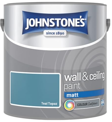Teal Topaz Johnstone’s Wall & Ceiling Matt Paint 2.5L – Smooth Matt Finish, Excellent Coverage, Quick Dry, Low Odour Interior Paint for Walls & Ceilings