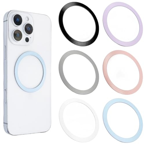 Pegatina Anillo de Metal Universal, Anillo Imán Compatible con Cargador Inalámbrico/Soporte de Coche para iPhone/Samsung/Android Fundas de móvil 6 Pcs Anillos de Meta