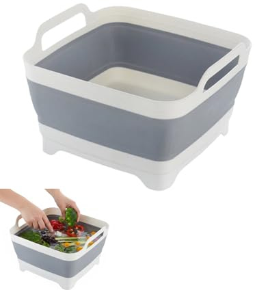 Luxorium 1 pièce Bassine Pliable Gris-Blanc avec Vidange, Gain de Place & Robuste Pour Camping, Cuisine, VR & Extérieur, Parfait pour Laver Vaisselle, Fruits & Légumes