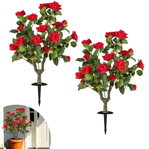 COSTWAY Piante Finte da Interno ed Esterno, Rose Finte con 18 Rose, 186 Foglie e Robusta Punta in Lega di Alluminio, 2 Mazzi di Fiori Artificiali Realistici per Giardino, Balcone e Salotto