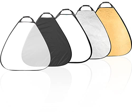 Selens 80CM 5 en 1 Reflector de Luz Triángulo Plegable Portátil con Asa Iluminación Estudio Fotográfico Fotografía Al Aire Libre, Color Negro, Blanco, Oro, Plata, Translúcido