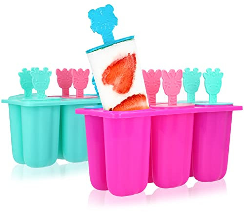 com-four® 2x Ice Shaper para paletas de agua - Molde para helados para helados caseros - Moldes de hielo reutilizables para 12 porciones [El selector de color varía] (12x helado - 80ml)