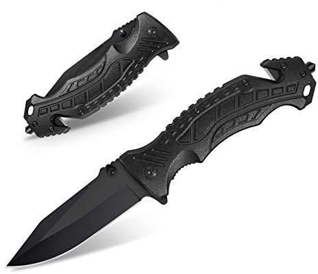 HONZIN Klappmesser Extra Scharfes Taschenmesser 5-in-1 Multifunktion Schwarz Edelstahlklinge Outdoor & Survival Messer