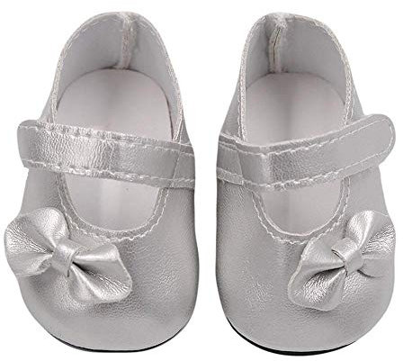 Aeromdale Chaussures de poupée PU avec nœud pour poupées américaines de 18 pouces poupées 46 cm Accessoires de poupée Jouets - Argent - 1 paire