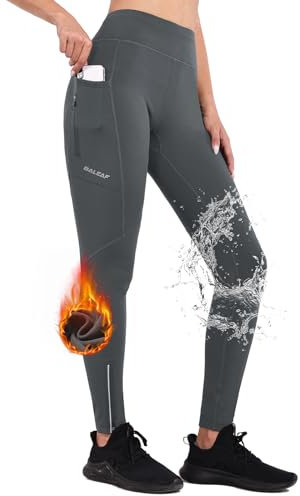 baleaf Winter Fahrradhose Damen Lang mit Reißverschluss am Knöchel Warm Thermoleggins Winter Gefüttert Jogginghose Thermo Laufhose Wasserdicht Outdoor Hosen Winterhose Grau M