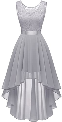 Berylove Vokuhila - Vestido de cóctel para mujer, elegante, para boda, vestido de fiesta, sin mangas, vestido de dama de honor, gris, XL
