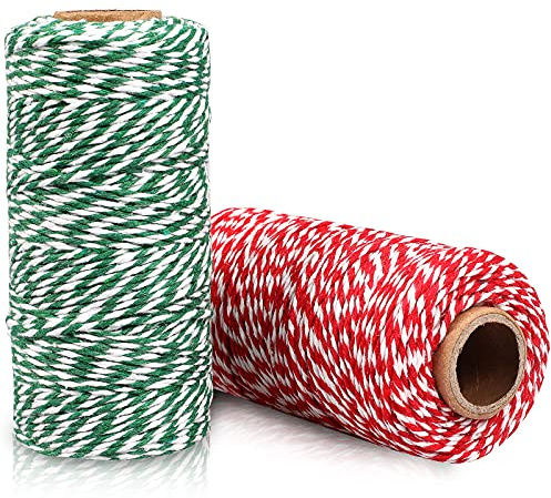 Baumwollschnur 200M, Rot-weiße Schnur und Grün-weiße Schnur, 2 mm Metzgerschnur, Bäckerschnur für Gartenarbeit, Dekoration, Binden, Basteln und Geschenkverpackung