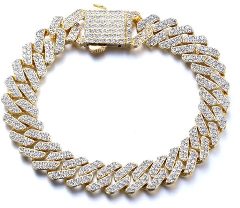 HALUKAKAH Chapado en 18k Oro Auténtico Plated Diamante Cubano Pulsera de Eslabones Para Hombre - Más De 300 Diamantes de Laboratorio - Ancho 12mm Largo 20cm - con Caja de Regalo