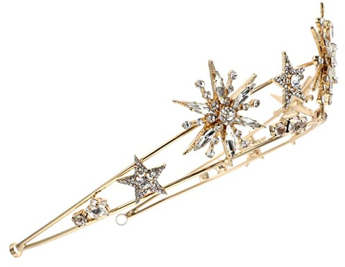 minkissy Haarreif Golden Stern Stirnband Krone Kristall Strass Braut Stern Tiara Stirnband Geburtstag Hochzeit Festzug Abschlussball Halloween Kopfschmuck Kopfschmuck