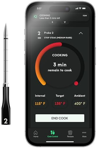Chef iQ Smart Thermometer Add-on No. 2, Bluetooth/WiFi Enabled, Allows Monitoring of Two Foods at Once, for Grill, Oven, Smoker, Air Fryer, Stove, Must Be Used with Hub (Sold Separately)