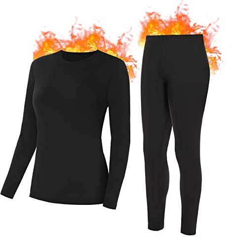 SIHOHAN Damen Thermounterwäsche Set, Warme Unterwäsche gefütterte Long Johns für Damen, Winter Thermo Base Layer für Alltag, Skifahren, Wandern, Joggen,Schwarz, L