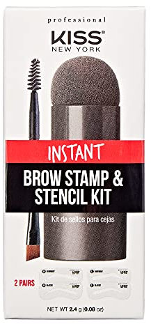 Kiss New York Professional Instant Brow Stamp and Stencil Kit Powder Stamp Eyebrow Shaping Kit (Black Brown)