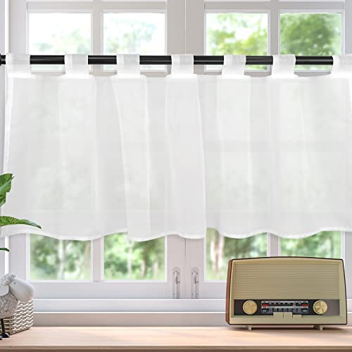 TW1TGOFT Tenda semitrasparente da bistrò, tende dritte con passanti Tendina per finestra delicata tenda traslucida in cucina Tende Corte per Finestre Moderna, 45 x 120 cm (bianco)