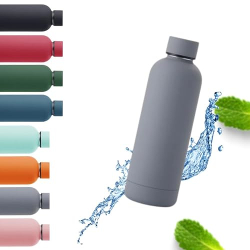 Trinkflasche 0,5 L | Isolierflasche | Wasserflasche | Thermoflasche | isoliert für Warm- & Kaltgetränke | 24h kalt & 12h heiß | doppelwandig | Edelstahl lackiert | im trendigen Design (Grau)